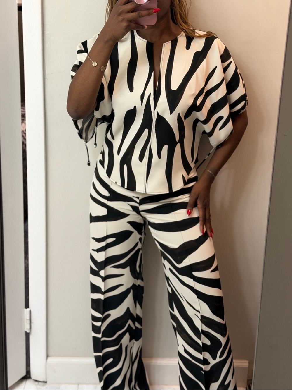 Zara Black & White Zebra-Print Wide-Leg two Piece Set - Picture 5 of 13